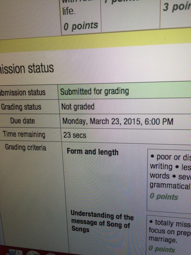 Williams22Emily's tweet photo. That moment when you almost forget to submit your assignment #23sec #clutch http://t.co/QhkeQKl9Fv