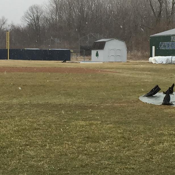 CoachAndriole's tweet photo. A little snow and sleet at Hair Field for practice today. #springbreak #snowday #coldpractice http://t.co/sfgxqIMvKa