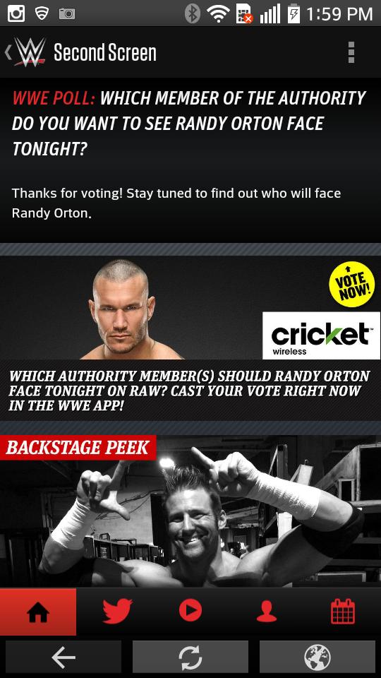 wweJrock's tweet photo. My Vote Is In #OrtonVsRollins On #Wwe #Raw Vote Now It's Crazy on The #WweApp #WWELosAngeles #WWE #Raw http://t.co/zTXD1E5NZf