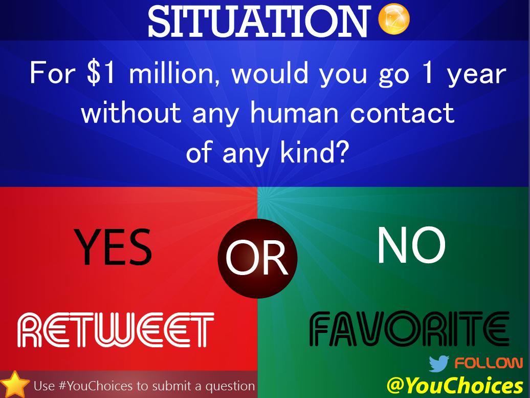 YouChoices's tweet photo. No human contact? http://t.co/z8Z02fJwhx