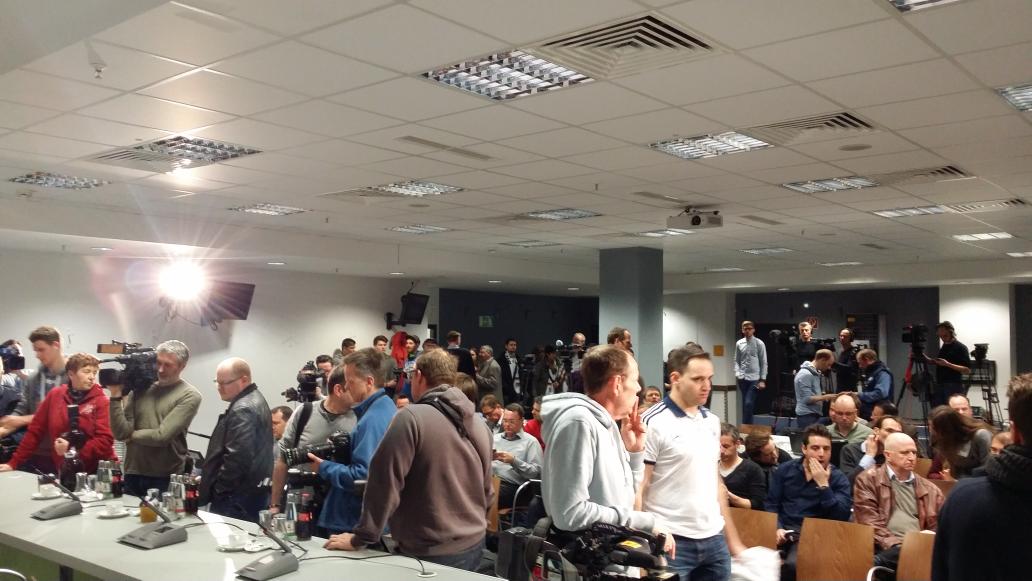 Everyone's ready the presser, apart from Jogi #Löw &amp; <a href="/BSchweinsteiger/">Bastian Schweinsteiger</a> that is! They'll be here soon. #DFBTeam #GERAUS