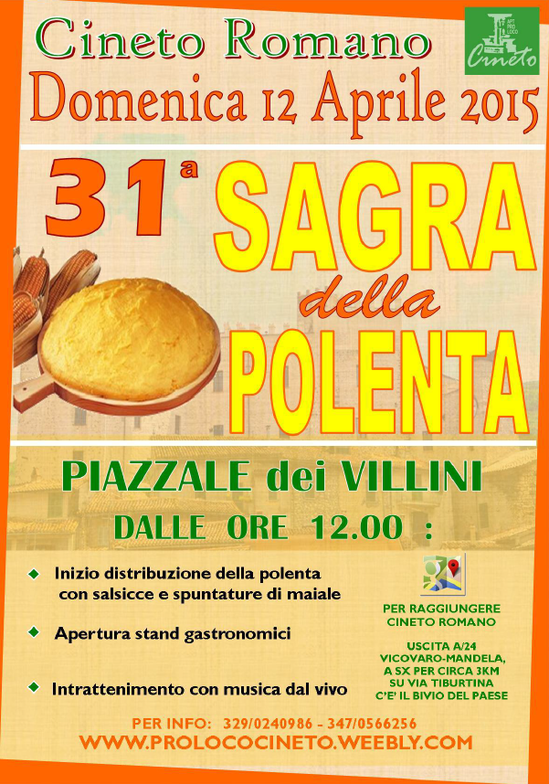 ProLocoCineto's tweet photo. Domenica 12 aprile 2015, 31ª #Sagra della #polenta a Cineto Romano #weekend #roma #gite http://t.co/5Mt7Gma9f6 http://t.co/O7yEjbLGrU