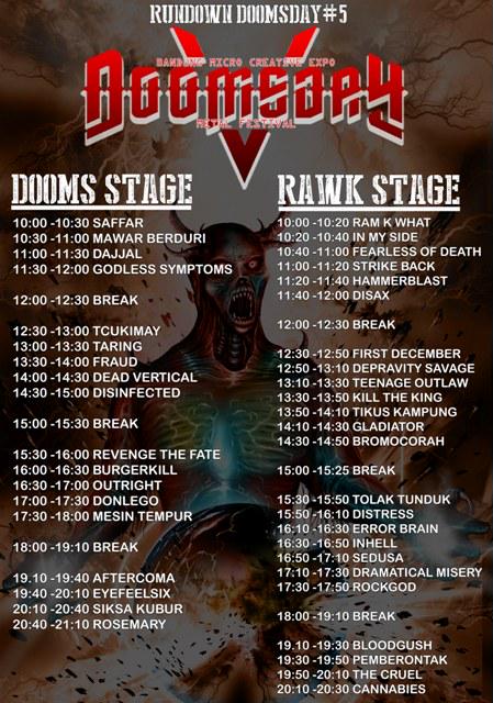 Rundown Doomsday 5 yang akan digelar Tanggal 29 Maret 2015 di Lapangan Wirotama Pussenif Ppi, Bandung