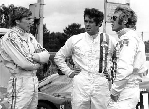 Derek Bell, Brian Redman and Steve McQueen during the production of LE MANS  1971.  Happy birthday Mr. McQueen. 