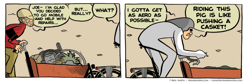 YehudaMoon's tweet image. Sure, aerobars on a cargo bike are a sin, but to Joe, riding a bike this unwieldy already feels like hell so why not?