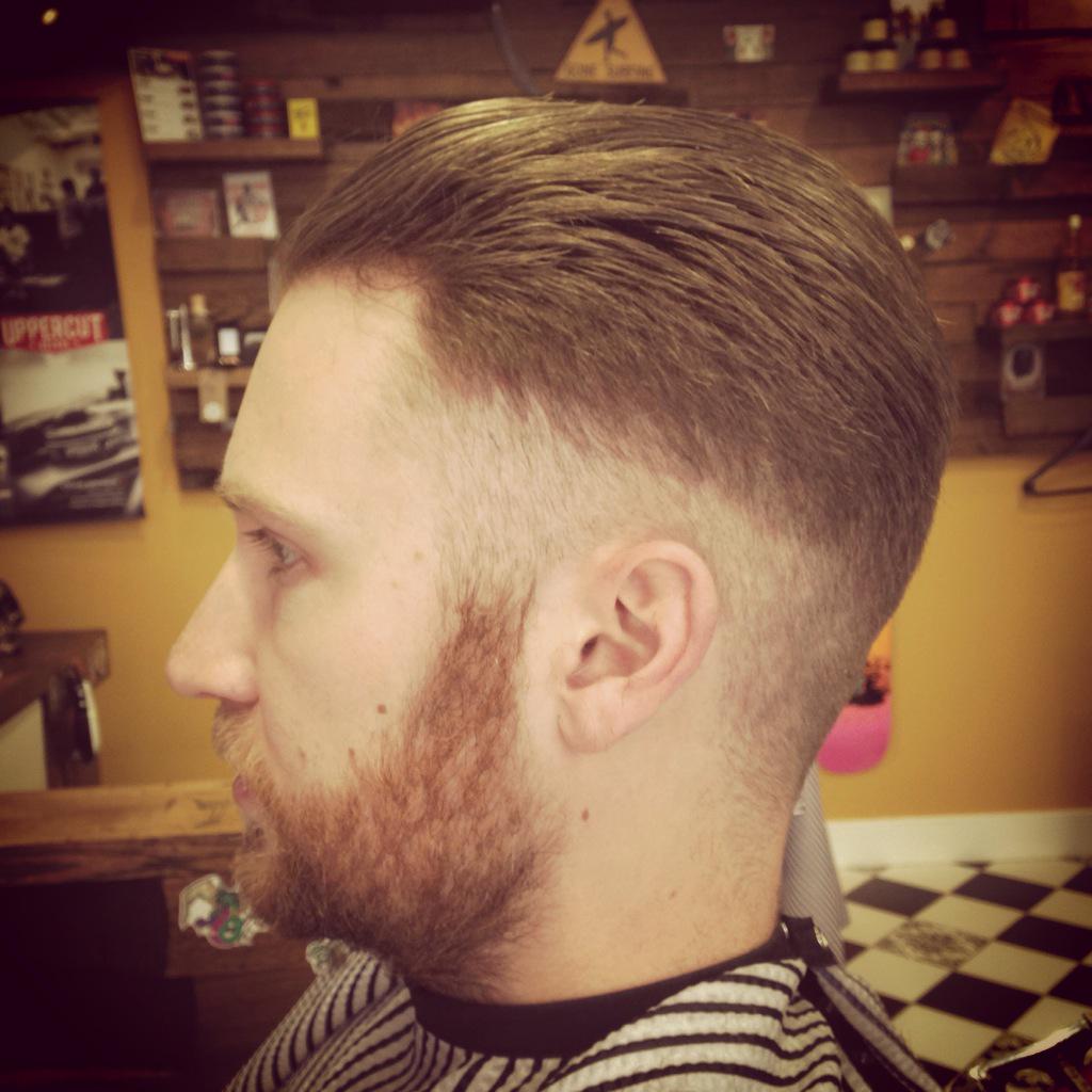 Slick back mid fade styled with <a href="/UppercutDeluxe/">Uppercut Deluxe</a> #barberlife #barber #barbershop
