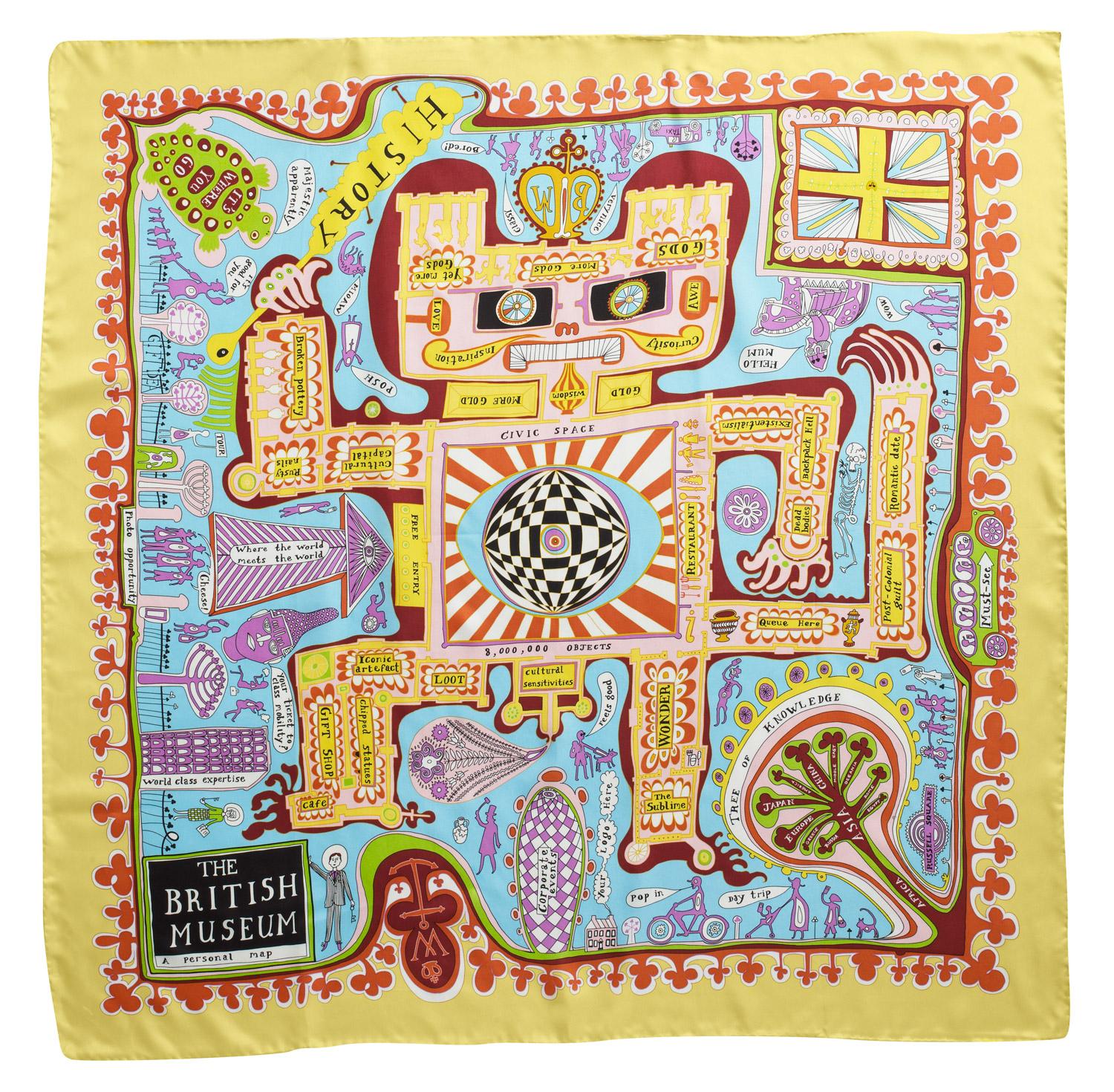 Happy birthday to Grayson Perry! Here s his map of the Museum on a beautiful scarf 