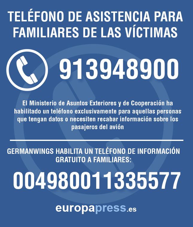 Teléfono de atención a los familiares de las víctimas del #Germanwings #4U9525 vía @Europapress