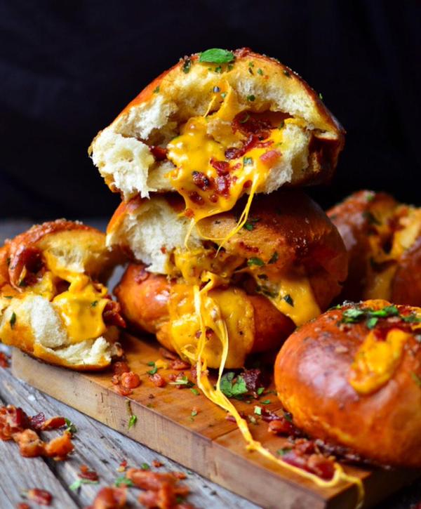 Cheddar Bacon Stuffed Pretzel Buns