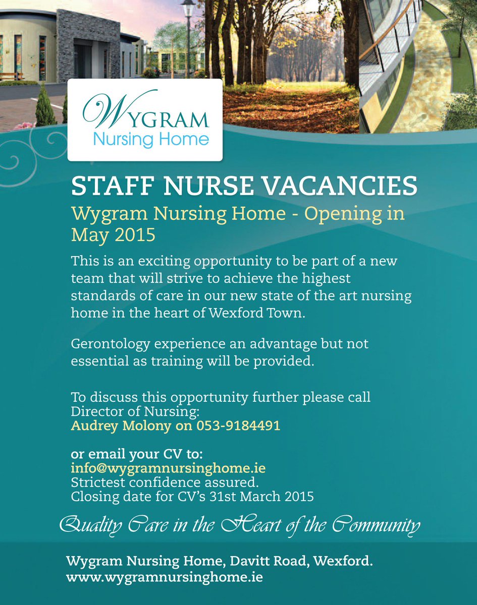 We are now #recruiting staff #nurses <a href="/WygramNH/">Wygram Nursing Home</a> wygramnursinghome.ie/recuitment/ #jobfairy #nursing #Wexford #jobs