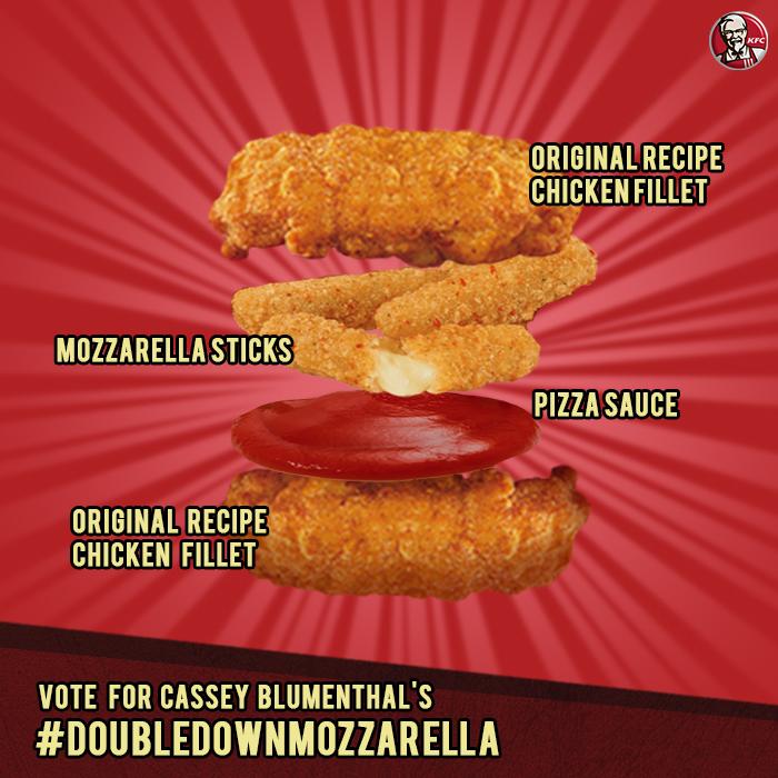 KFCPhilippines's tweet photo. Vote for the #NextDoubleDown idea w/ their assigned hashtag! The most no. of tweets will win! Vote until Mar 26, 11AM http://t.co/S4cv5l3rSc