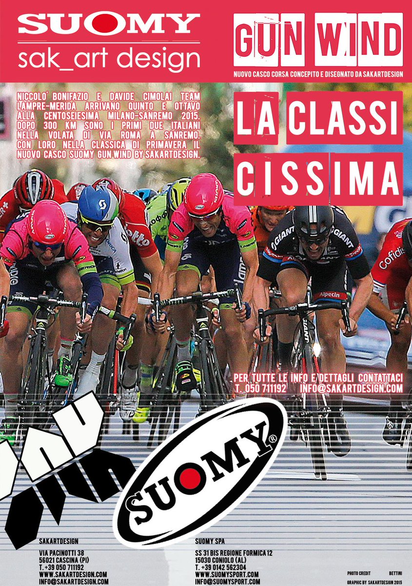 sakartdesign's tweet photo. @Bonifazio_993 and @cimo89 @lampre_merida with their new #SUOMY #GUNWIND by sakartdesign at @Milano_Sanremo http://t.co/JbzlM2L4we