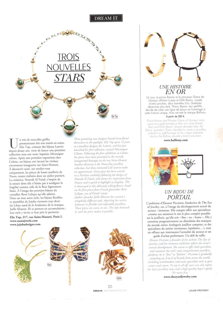 Nuun's gingko bracelet &amp; dragonfly cuff in Dreams magazine. Merci <a href="/MagazineDreams/">Dreams Magazine</a>! #highjewellery #hautejoaillerie