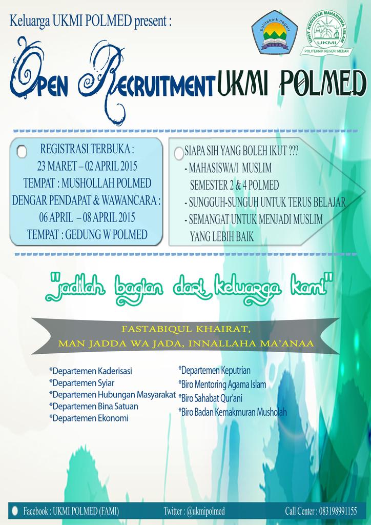 ukmipolmed's tweet photo. Buruan daftar... 
Jadilah bagian dari keluarga UKMI POLMED :) 

#yukikutukmi http://t.co/ZpGKdayC3D