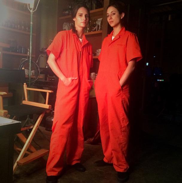 pllsinners's tweet photo. Troian and her stunt double #BTS tonight's #PLL epi! http://t.co/vmFp7khzrp