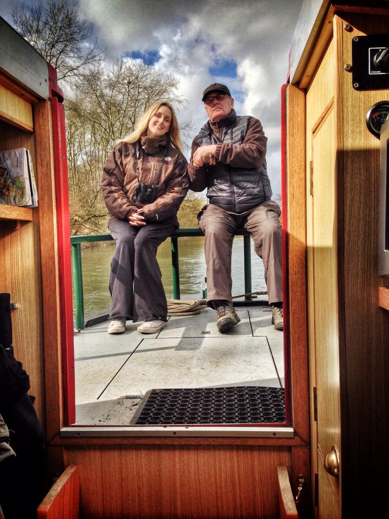 <a href="/sotwew/">Paula McIntosh</a> &amp; <a href="/creighton1940/">Stuart Creighton</a> enjoy the spring sun on deck, on the Thames.. #RiverTweet