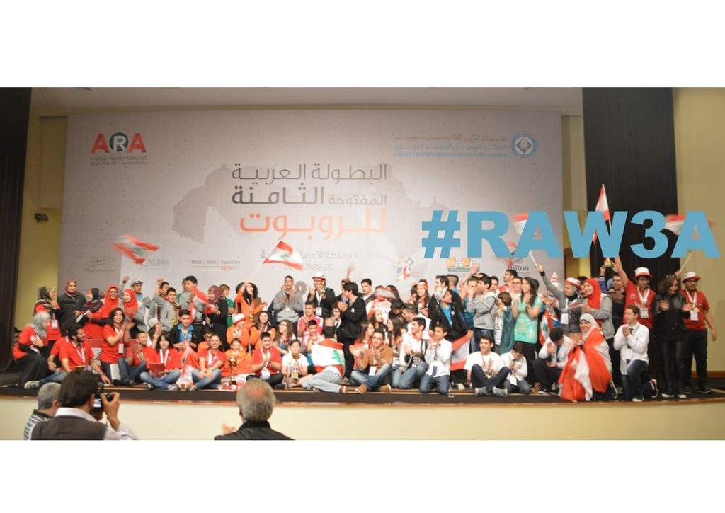 beiruty1981's tweet photo. 12 Lebanese robot teams on OARC stage celebrating the win of one team.@FIRSTweets @firstlegoleague http://t.co/YqvODv8kHd