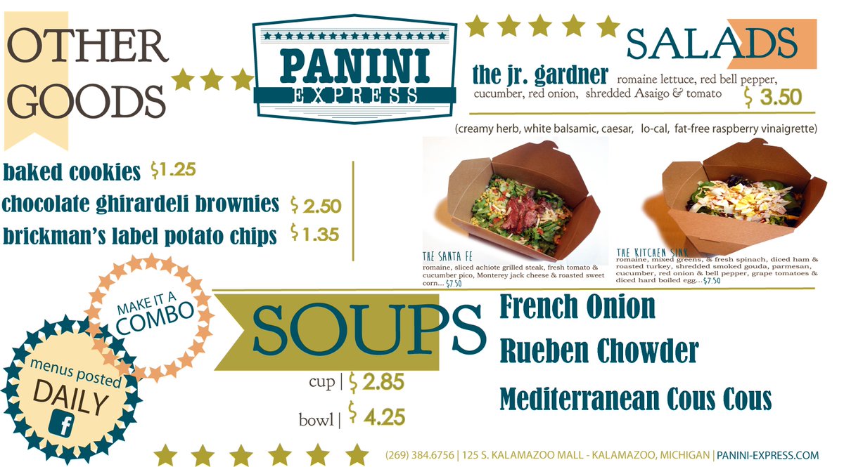 {Paninis, Salads and Soups} for this week are....drum roll please......