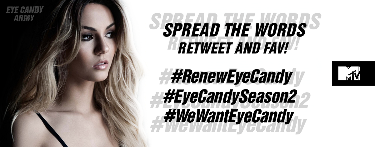 ashleydibo1's tweet photo. "@EyeCandyArmy: #RenewEyeCandy #EyeCandySeason2 #WeWantEyeCandy @mtveyecandy @MTV
RT & FAV to Spread the Words! http://t.co/iqz1g1yWBQ"