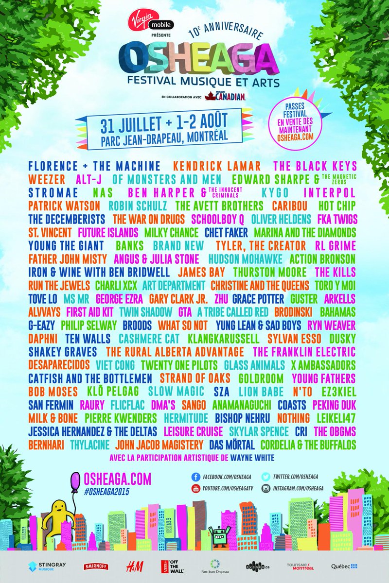 FestivalSnobs's tweet photo. The complete @Osheaga 2015 lineup is here and packed full of big name acts. http://t.co/JXPGlnGd2B http://t.co/o69rjgpuqw