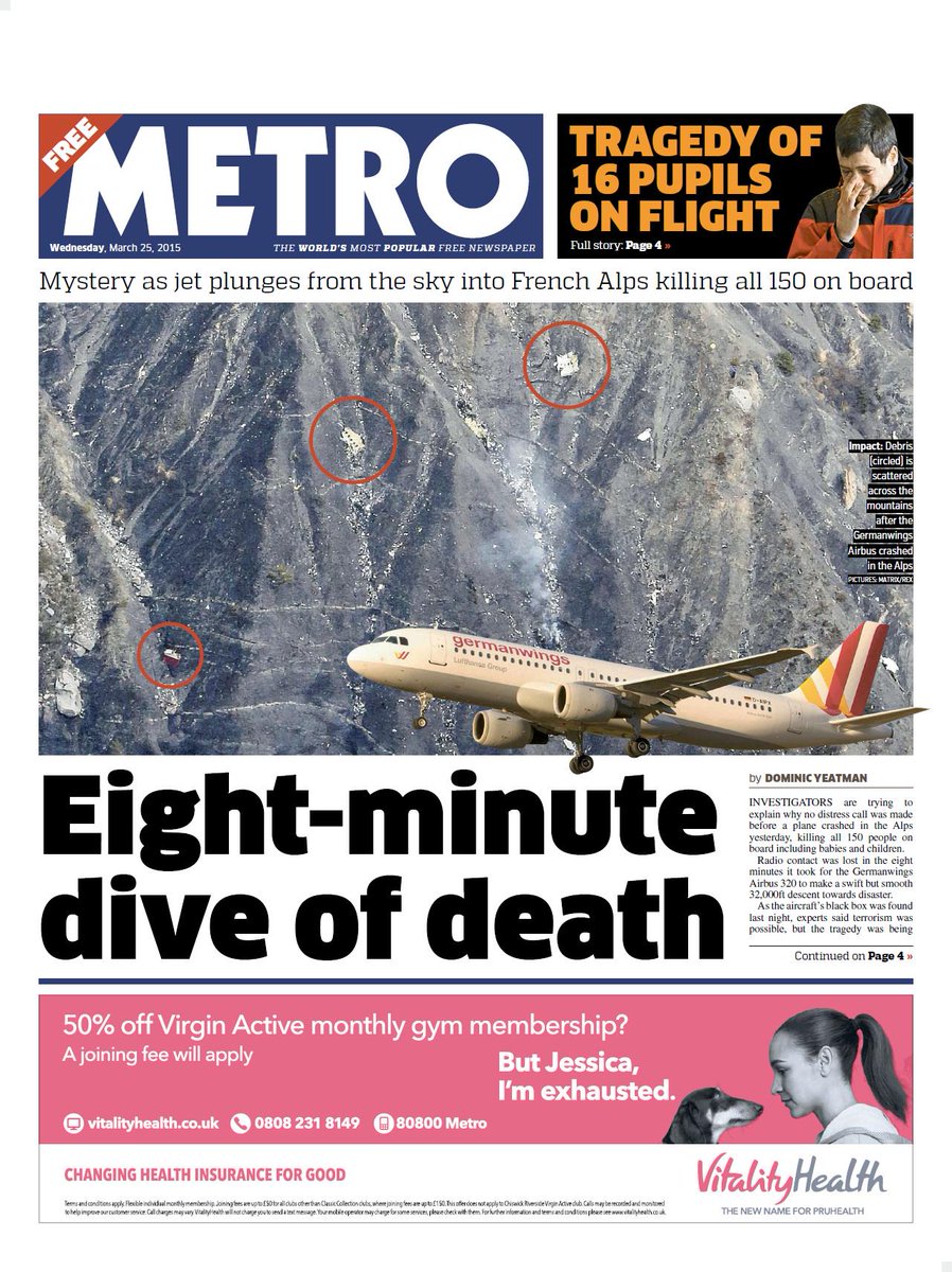 KaneFGCS's tweet photo. Tad bit alarming I'm flying with German Wings to Croatia http://t.co/L09CSm5oYB #bbcpapers #tomorrowspaperstoday via @suttonnick”