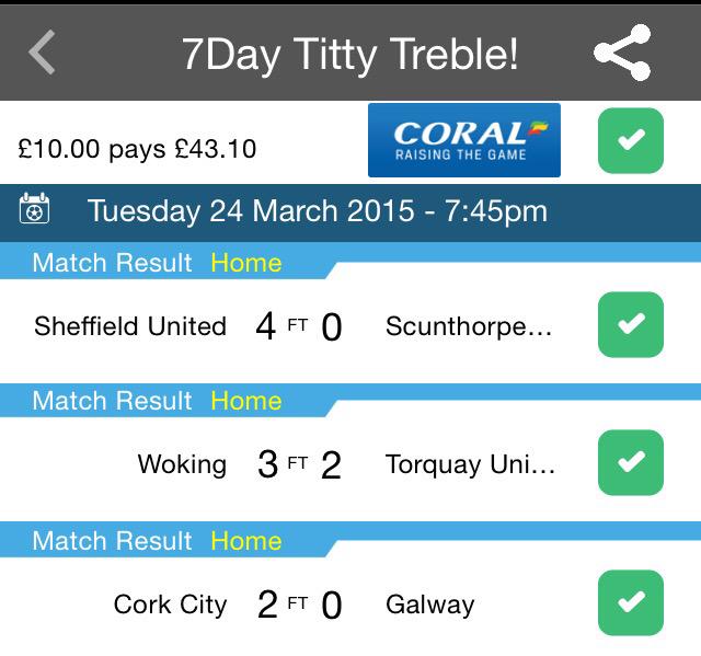 7DayBookieBash's tweet photo. 7Day Titty Treble Wins ✅
£10 Returns £43.10p 💷
Fave If You Was On It 👍
#7DayTips #TittyTreble #BookieBashing http://t.co/jvGx7qUI9B