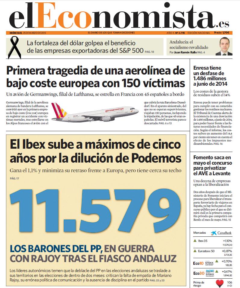 Sergiomullor's tweet photo. Portada de El Economista, 25/03 http://t.co/D7NPiqKacD