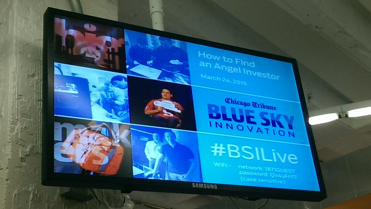 pocampobags's tweet photo. Look! There's a #pocampo bag up on the @ChicagoBlueSky screen at #1871 for the #angelinvestor #BSILive event. http://t.co/WoKE3osYbK