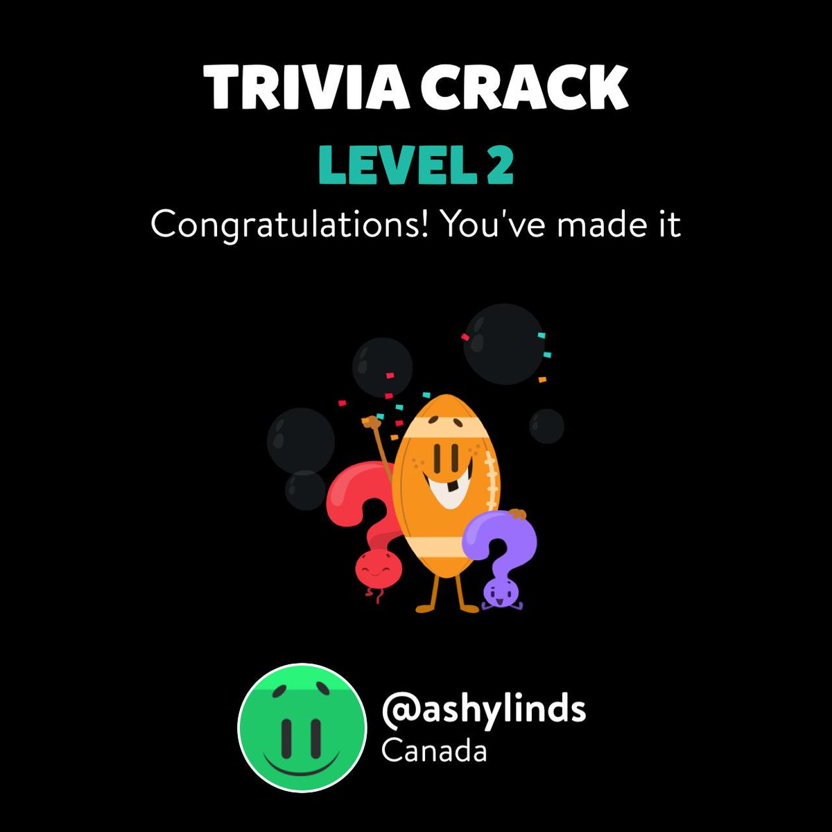 Stunways's tweet image. @ashylinds just leveled up to Lv. 2 on Trivia Crack! triviacrack.com/en/landing