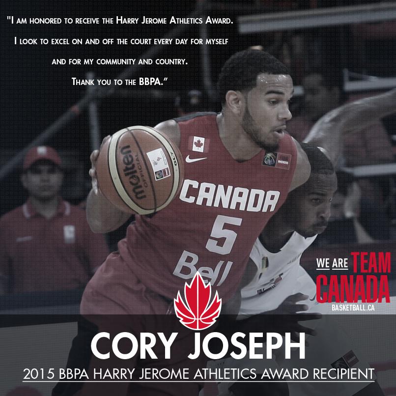 CanBball's tweet photo. BREAKING: Cory Joseph has won @TheBBPA #HarryJeromeAwards for Athletics! Congratulations @Cory_Joe! #HJA2015 http://t.co/tIvrBumBnf
