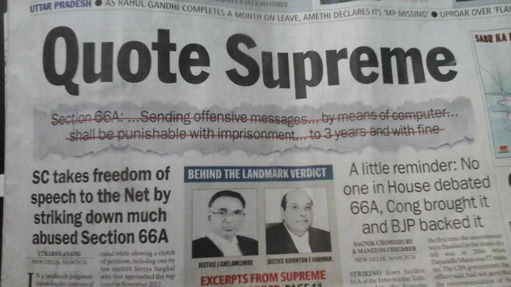 jeelanikash's tweet photo. When a headline says it all #Sec66 @IndianExpress http://t.co/tF1sow8jqn