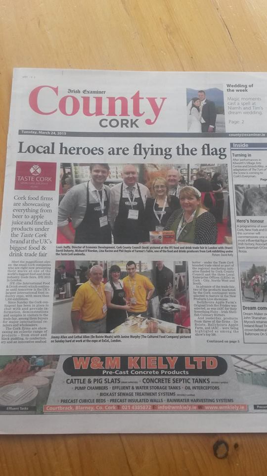 Auld_Triangle's tweet photo. @FarmersTableIRL flying the Flag for Cork in London at the #IFE Food and Drink Trade Fair! Congrats guys. #ife15 http://t.co/rpAVGLRqeM