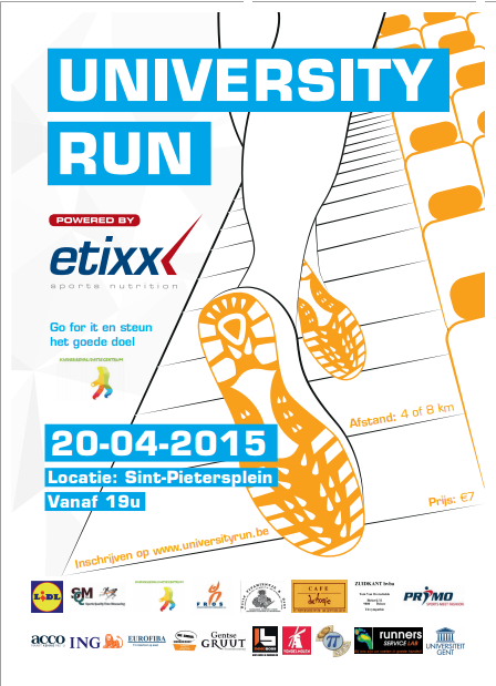 UniversityRun's tweet photo. @ugent alle studenten zijn welkom maandagavond 20 april op de @UniversityRun!Run for it &amp; steun het goede doel! http://t.co/A54KJAxH4e