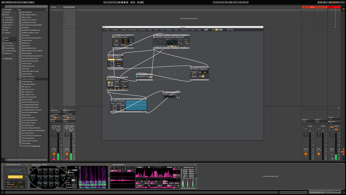 BeatsofRed's tweet photo. OSCiLLOT, Frequencizer Moog 914 inspired filter bank and Alter-Echo. Love Ableton/Max. #beatsofred #Ableton #Max http://t.co/DfFeUCUhXX
