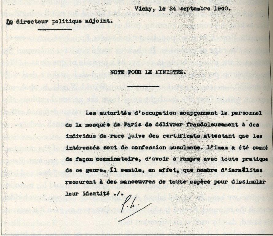 Des Imams sauvent des Juifs à Paris sous l'occupation! Un document exceptionnel...