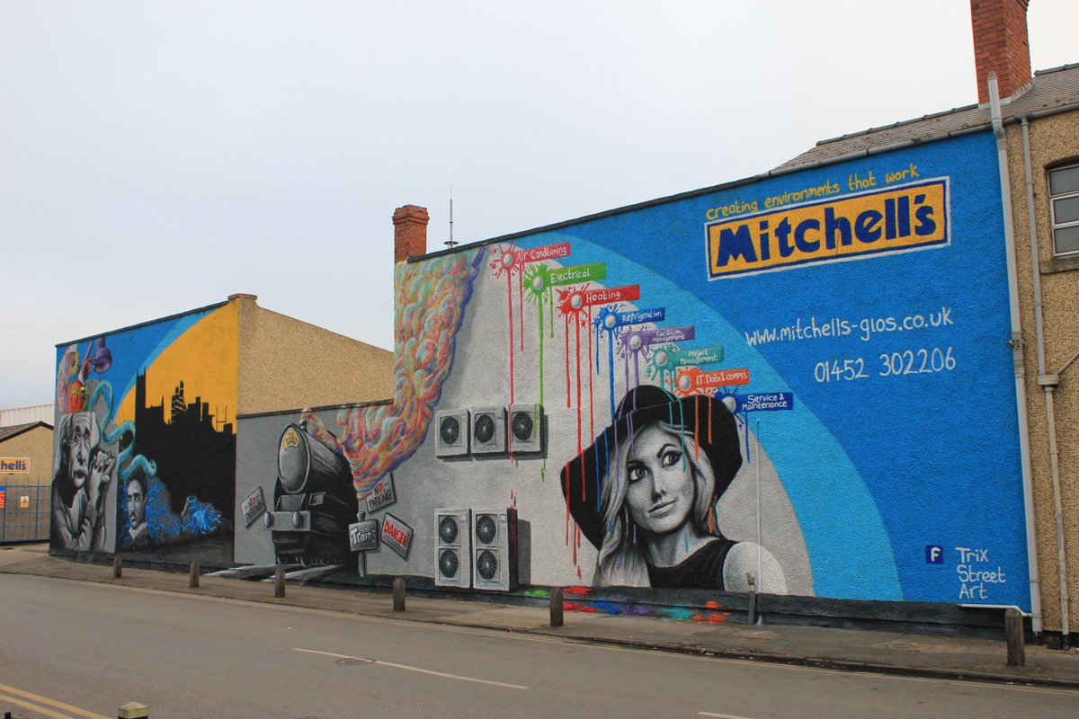 MitchellsGlos's tweet photo. New Street Art Wall Complete!!  Thanks to Trix Street Art - really brightened up a dreary old wall  #streetart http://t.co/Qod6FjntNr