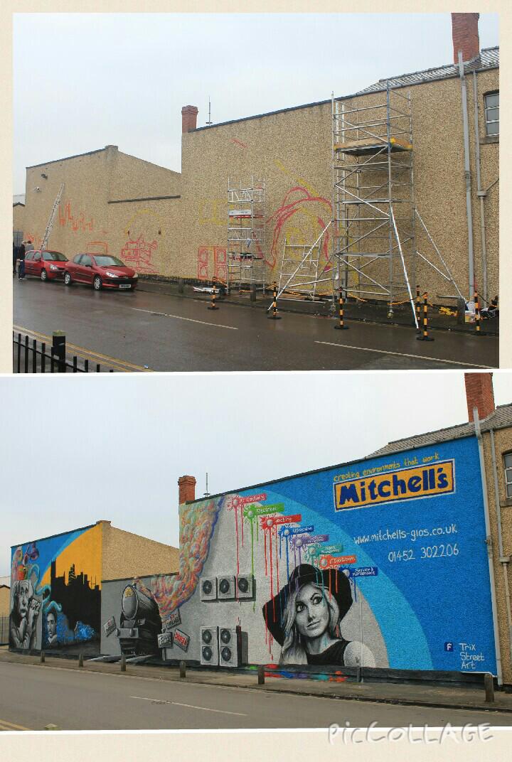 MitchellsGlos's tweet photo. What a difference 6 days and a bundle of talent can produce.  Thanks to Trix Street Art for a fabulous job #streetart http://t.co/JSTlHwUjad