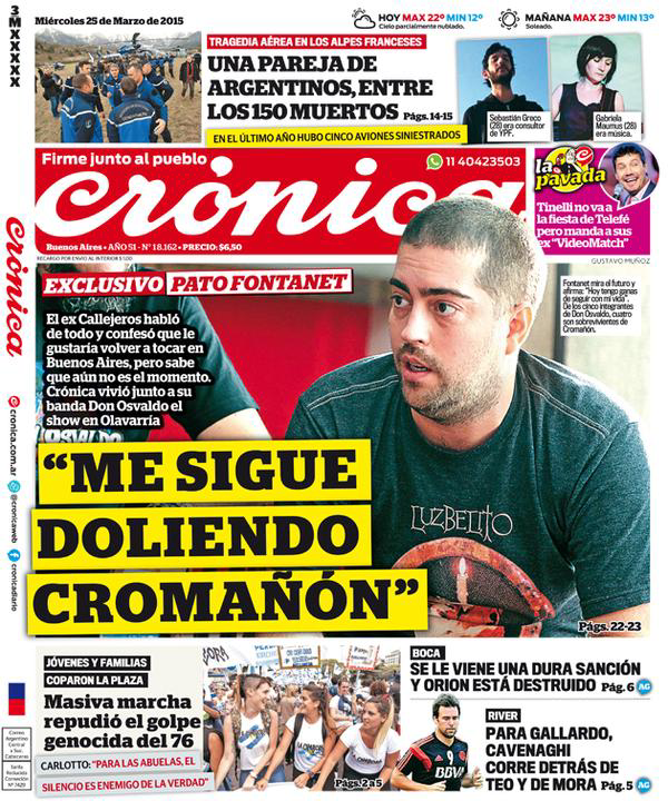 cristianivic's tweet photo. Pueblo callejero. 
Info importante: ¡Hoy a comprar el diario Crónica! 
¡Habló el Pato Fontanet! http://t.co/oK302rfafk
