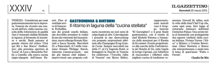 Il risorgimento in cucina a #Venezia su @Gazzettino. Domani la Chefs' Cup al @HotelCenturion @SINAHotels