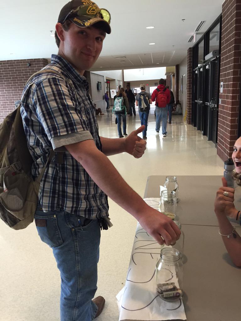 BruinAwareness's tweet photo. A senior during first lunch donates some loose change to support To Our House! http://t.co/GLeA6kdDrI