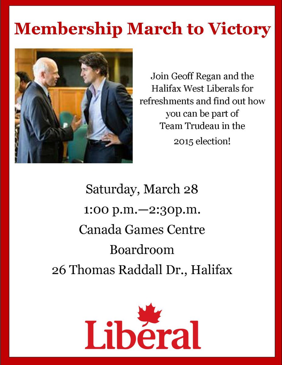 BenJessome's tweet image. YOU can help @geoffregan MP serving to OUR community for 18 years! Saturday at 1pm CanadaGamesCentre #BuildtheTeam