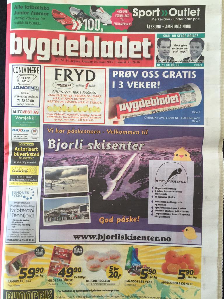 EirikNH's tweet photo. I dag tror jeg Bygdebladet skal være glad for at de ikke er en utpreget løssalgsavis. #reklame http://t.co/rM9swBRmDs