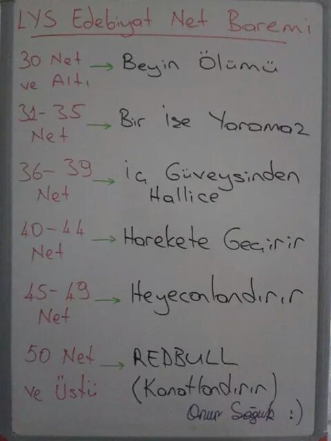 LYS Edebiyat Net Baremi