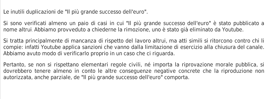 Il_Documentario's tweet photo. COMUNICATO - Le inutili duplicazioni de "Il più grande successo dell'euro". http://t.co/jW0bown7BD