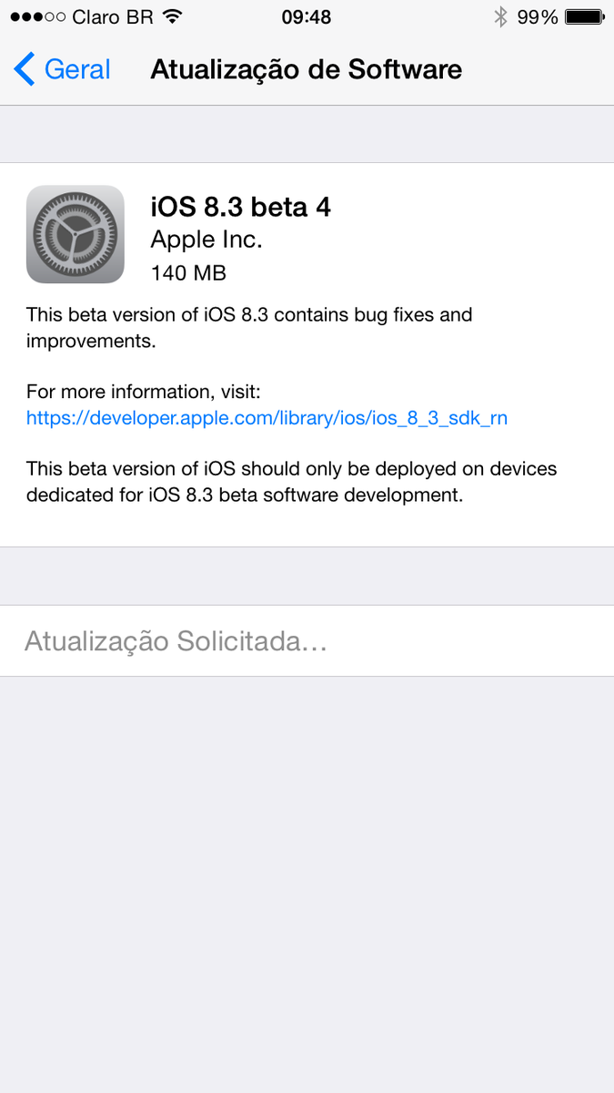 Mac_Minds's tweet photo. Baixando iOS 8.3 beta 4! http://t.co/UifDpmIiYE