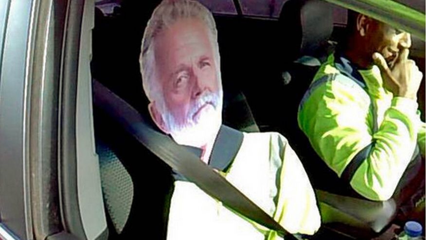 FoxNews's tweet image. A Washington driver got a ticket for trying to carpool with a cardboard cutout in HOV lane. fxn.ws/1CXTJLB