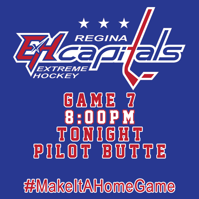 ReginaCapitals's tweet photo. Game 7 
T O N I G H T
8:00pm
Pilot Butte

#MakeItAHomeGame #supportJRhockey #PJHL #playoffs #YQR #hockey http://t.co/iOXuHDQRKt