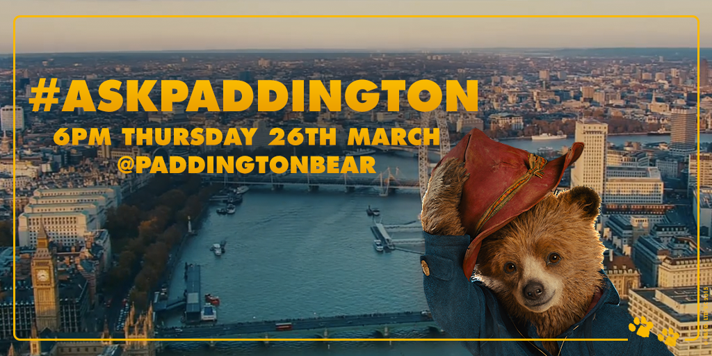 Are you joining me tomorrow for my Twitter Q&amp;A? It's at 6pm here in London. Send your questions with #AskPaddington.