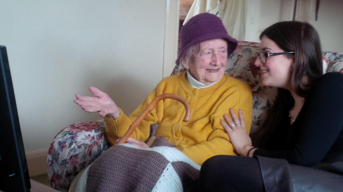 Here's Margaret and I watching her film, organised by Helen <a href="/HomeInsteadRich/">HomeInstead Richmond</a> She's much loved by her carers!