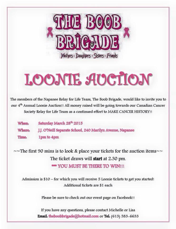 TheBoobBrigade's tweet photo. Eek!! Can't believe @TheBoobBrigade 4th Annual Loonie Auction is THIS SATURDAY!! We have over 130 amazing donations! http://t.co/nO8DJ4ZMue